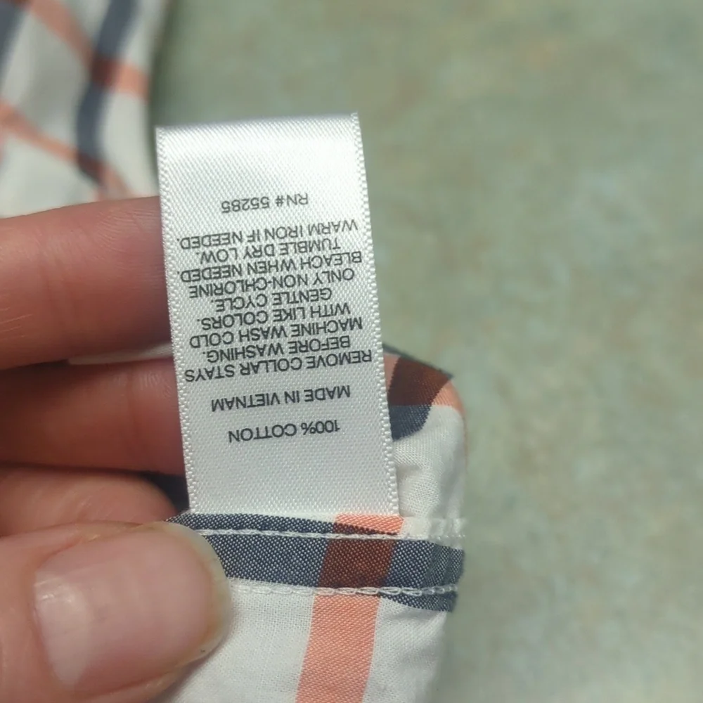 Express White/Orange Plaid Fitted Button Down Shirt